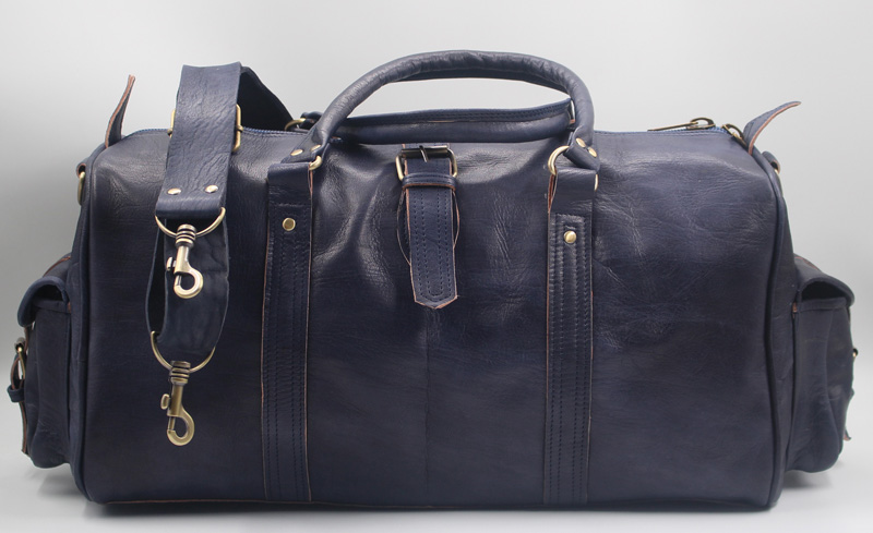 Sac de voyage en Cuir - Bleu - Grand format