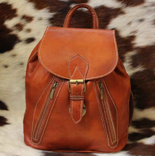 Sac à dos en cuir marron clair naturel