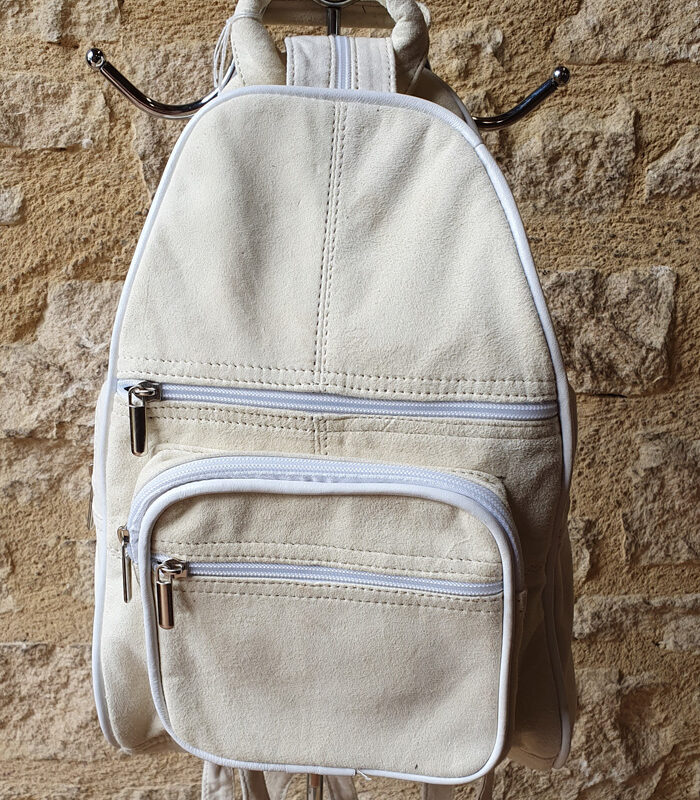 Sac à dos en cuir daim blanc