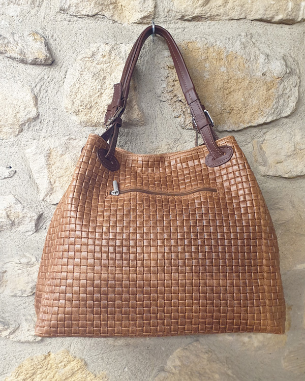 Sac à main en cuir camel tressé – Image 2