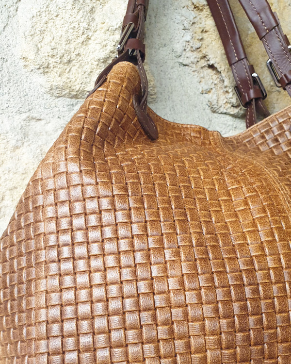 Sac à main en cuir camel tressé – Image 3