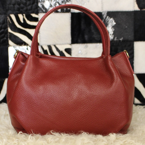 Sac à main en cuir rouge bordeaux – Image 2