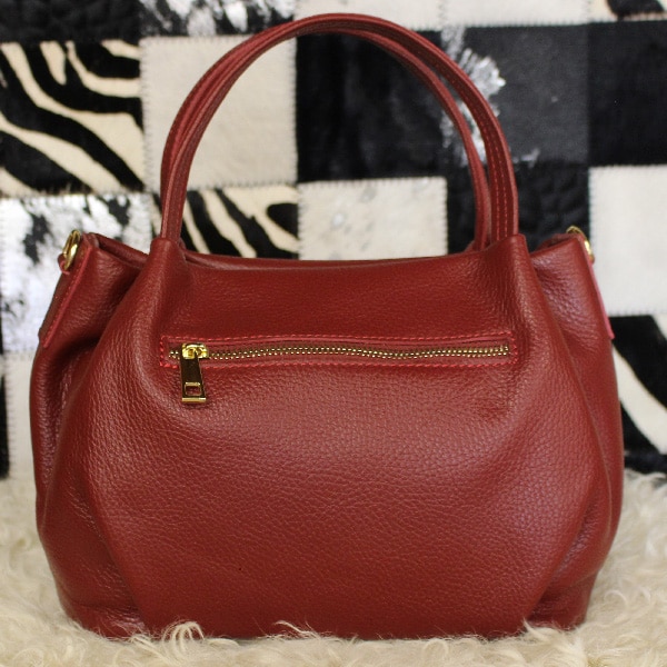 Sac à main en cuir rouge bordeaux – Image 3