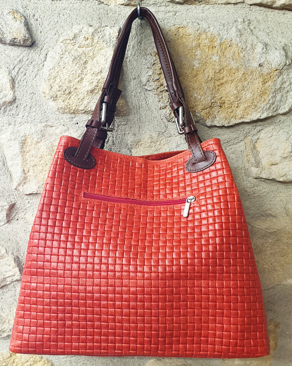 Sac à main en cuir tressé rouge – Image 2