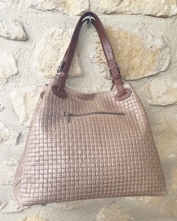 Sac à main en cuir tressé taupe – Image 3