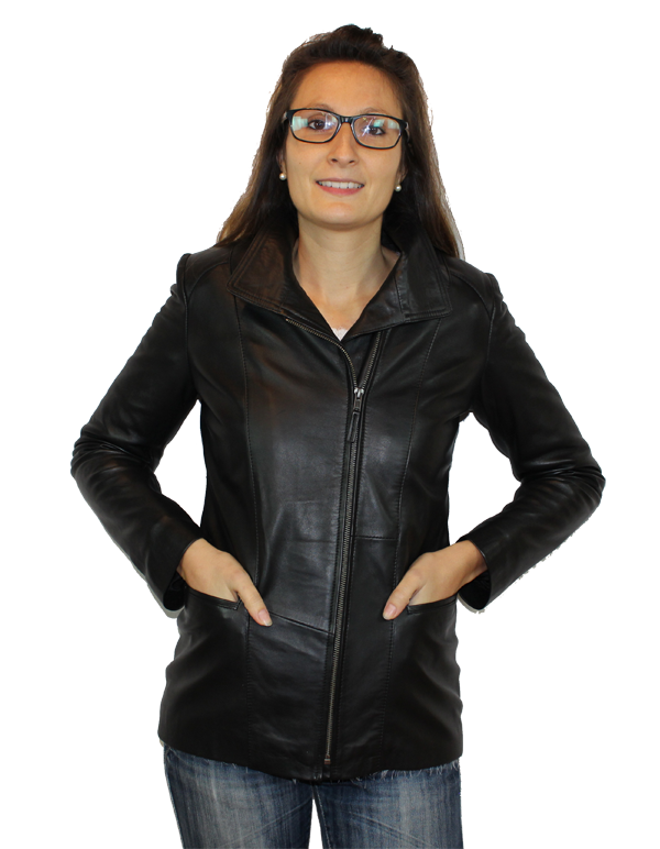Veste femme en cuir agneau noir "valentina"