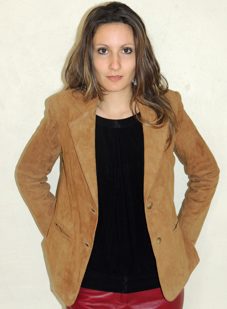 Veste style blazer en daim noisette pour femme – Image 3