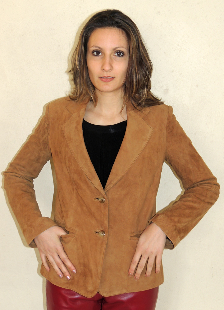 Veste style blazer en daim noisette pour femme – Image 2