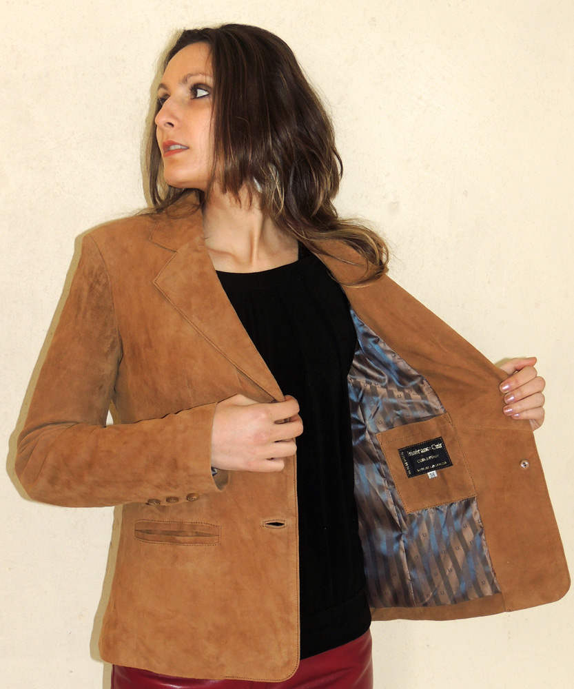 Veste style blazer en daim noisette pour femme – Image 4