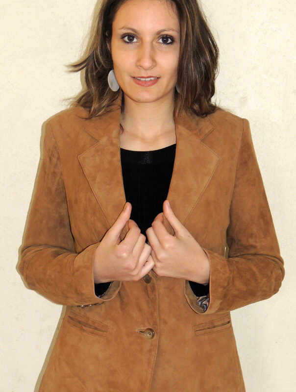 Veste style blazer en daim noisette pour femme