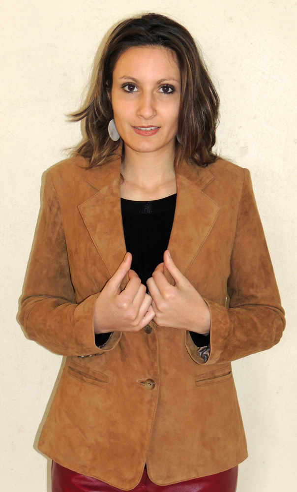 Veste style blazer en daim noisette pour femme