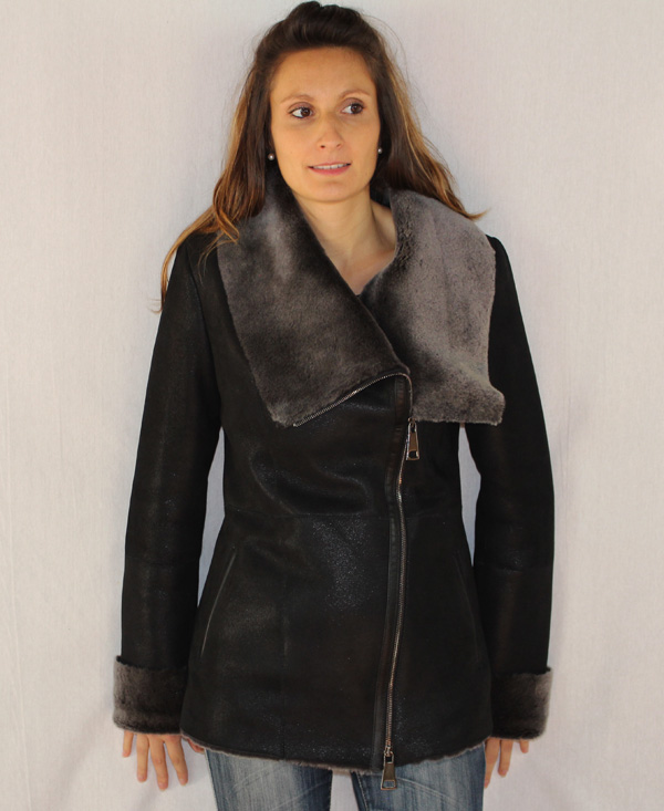 Veste en peau de mouton retournée noir